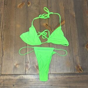 Bright Green Cheeky Thong String Bikini Size S